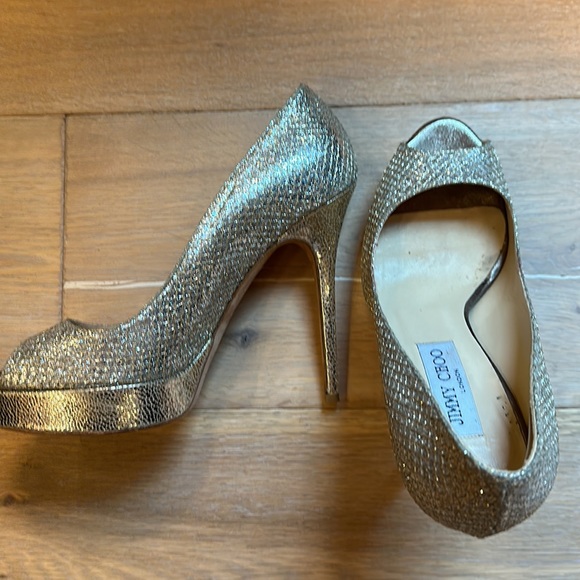 EUC Jimmy Choo sparkly platform peep toe heals - Picture 10 of 17